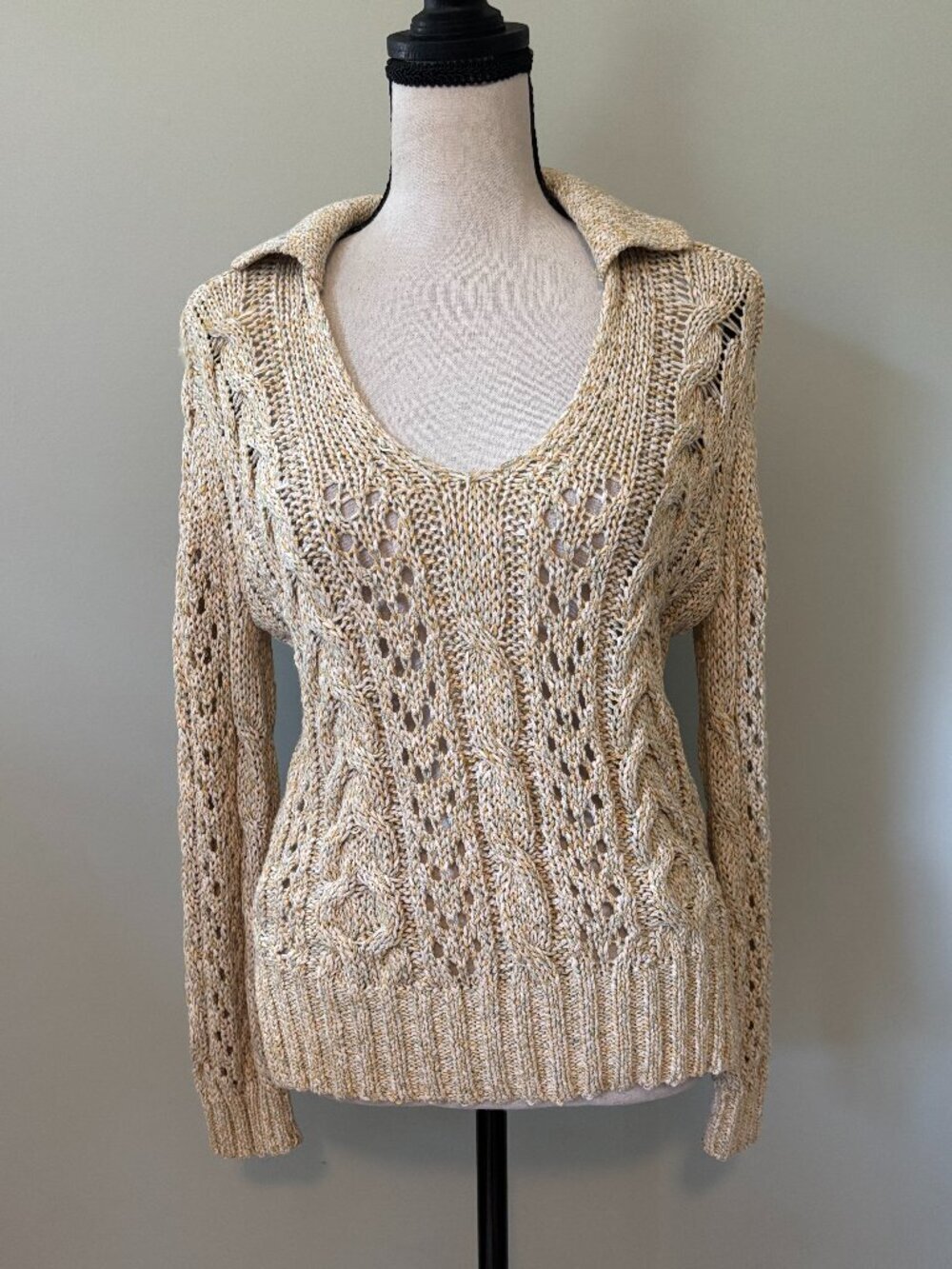 Toccin Marled Cable-Knit Collared Sweater XS Like New